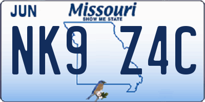 MO license plate NK9Z4C