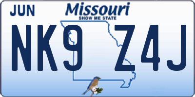 MO license plate NK9Z4J