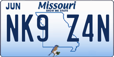 MO license plate NK9Z4N