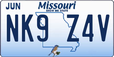 MO license plate NK9Z4V