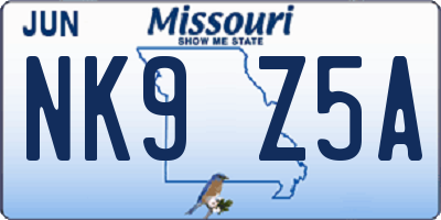 MO license plate NK9Z5A