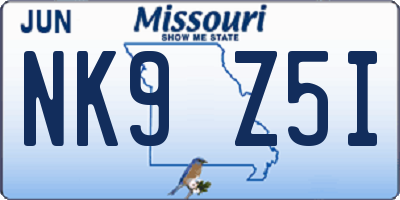 MO license plate NK9Z5I