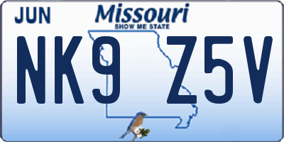 MO license plate NK9Z5V