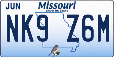 MO license plate NK9Z6M