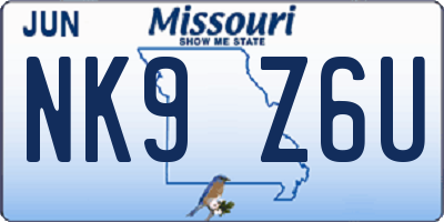 MO license plate NK9Z6U