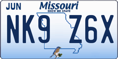 MO license plate NK9Z6X