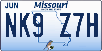 MO license plate NK9Z7H