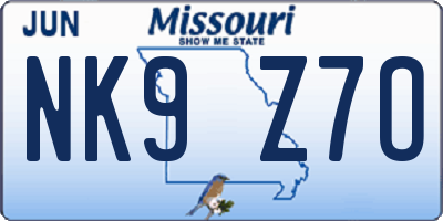 MO license plate NK9Z7O