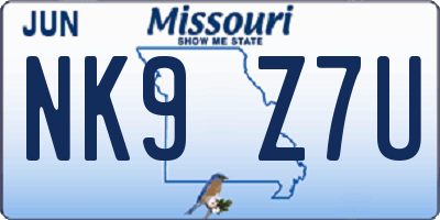 MO license plate NK9Z7U