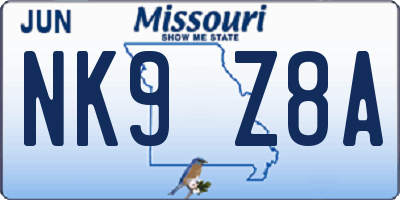 MO license plate NK9Z8A