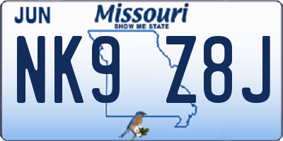 MO license plate NK9Z8J