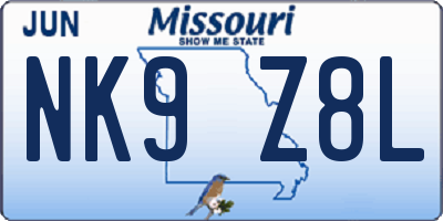 MO license plate NK9Z8L