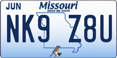MO license plate NK9Z8U