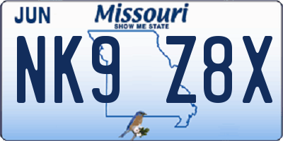 MO license plate NK9Z8X