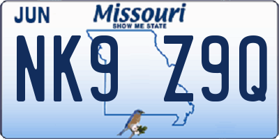 MO license plate NK9Z9Q