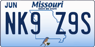 MO license plate NK9Z9S