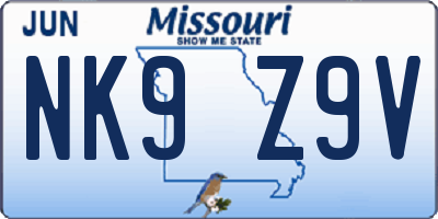 MO license plate NK9Z9V