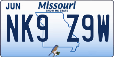 MO license plate NK9Z9W