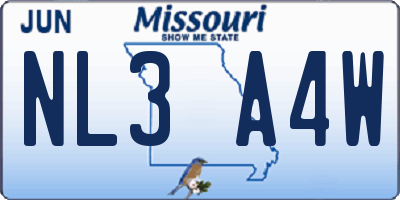 MO license plate NL3A4W