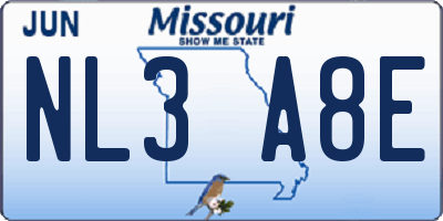 MO license plate NL3A8E
