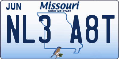 MO license plate NL3A8T