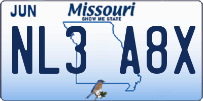 MO license plate NL3A8X
