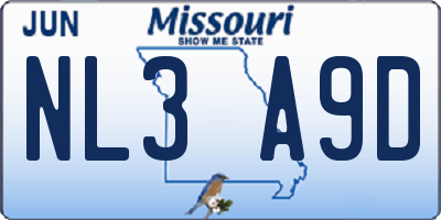 MO license plate NL3A9D