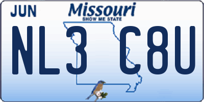 MO license plate NL3C8U