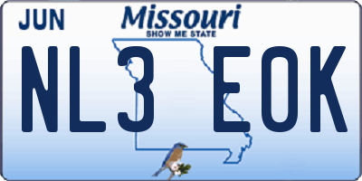 MO license plate NL3E0K