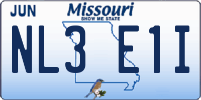 MO license plate NL3E1I