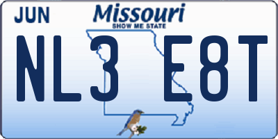 MO license plate NL3E8T