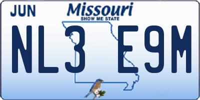 MO license plate NL3E9M