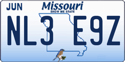 MO license plate NL3E9Z