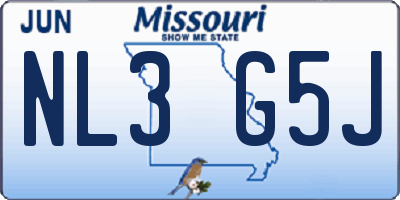 MO license plate NL3G5J