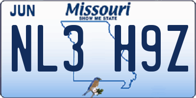 MO license plate NL3H9Z