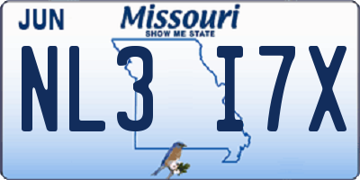 MO license plate NL3I7X