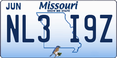 MO license plate NL3I9Z