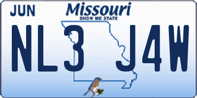 MO license plate NL3J4W
