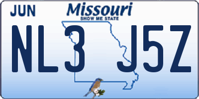 MO license plate NL3J5Z