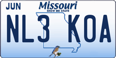 MO license plate NL3K0A