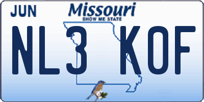MO license plate NL3K0F