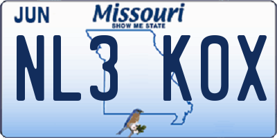 MO license plate NL3K0X