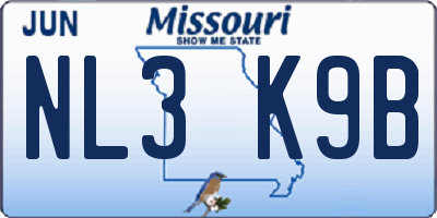 MO license plate NL3K9B