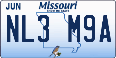 MO license plate NL3M9A