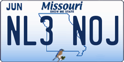 MO license plate NL3N0J