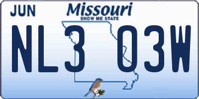 MO license plate NL3O3W
