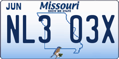 MO license plate NL3O3X