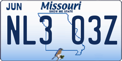 MO license plate NL3O3Z