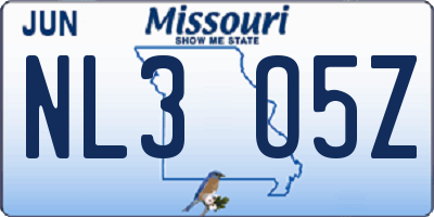 MO license plate NL3O5Z