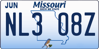 MO license plate NL3O8Z